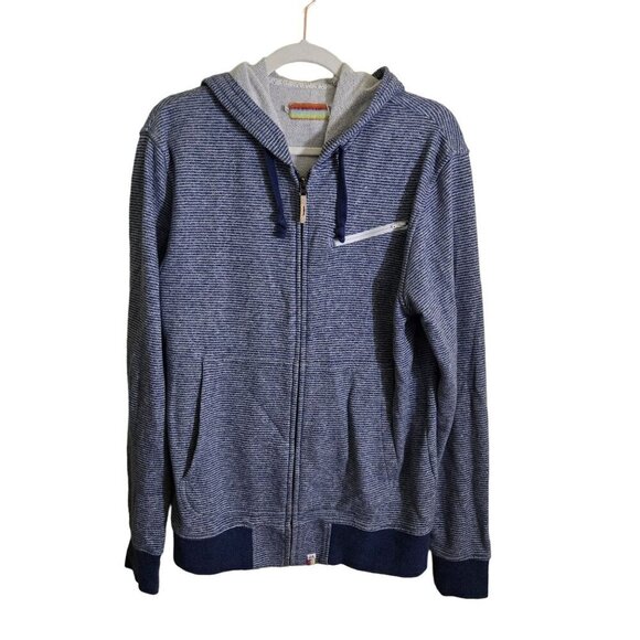 SLVDR Full Zip Mid Weight Hoodie Denim Blue Striped Pockets Zip Pocket Size M - Picture 1 of 6